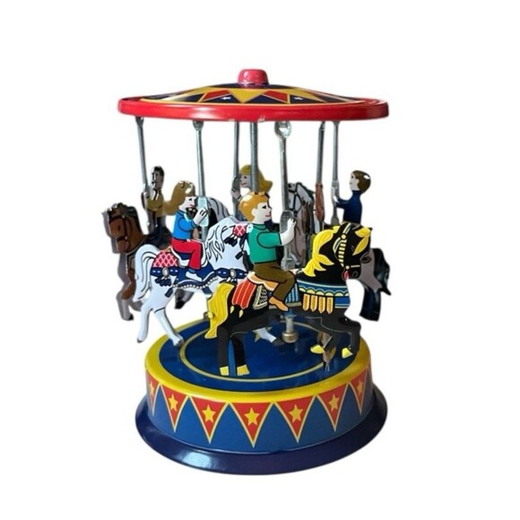 Vintage Schylling Collector Series Horse Carousel Pull & Spin Tin Toy In Box - Picture 4 of 6